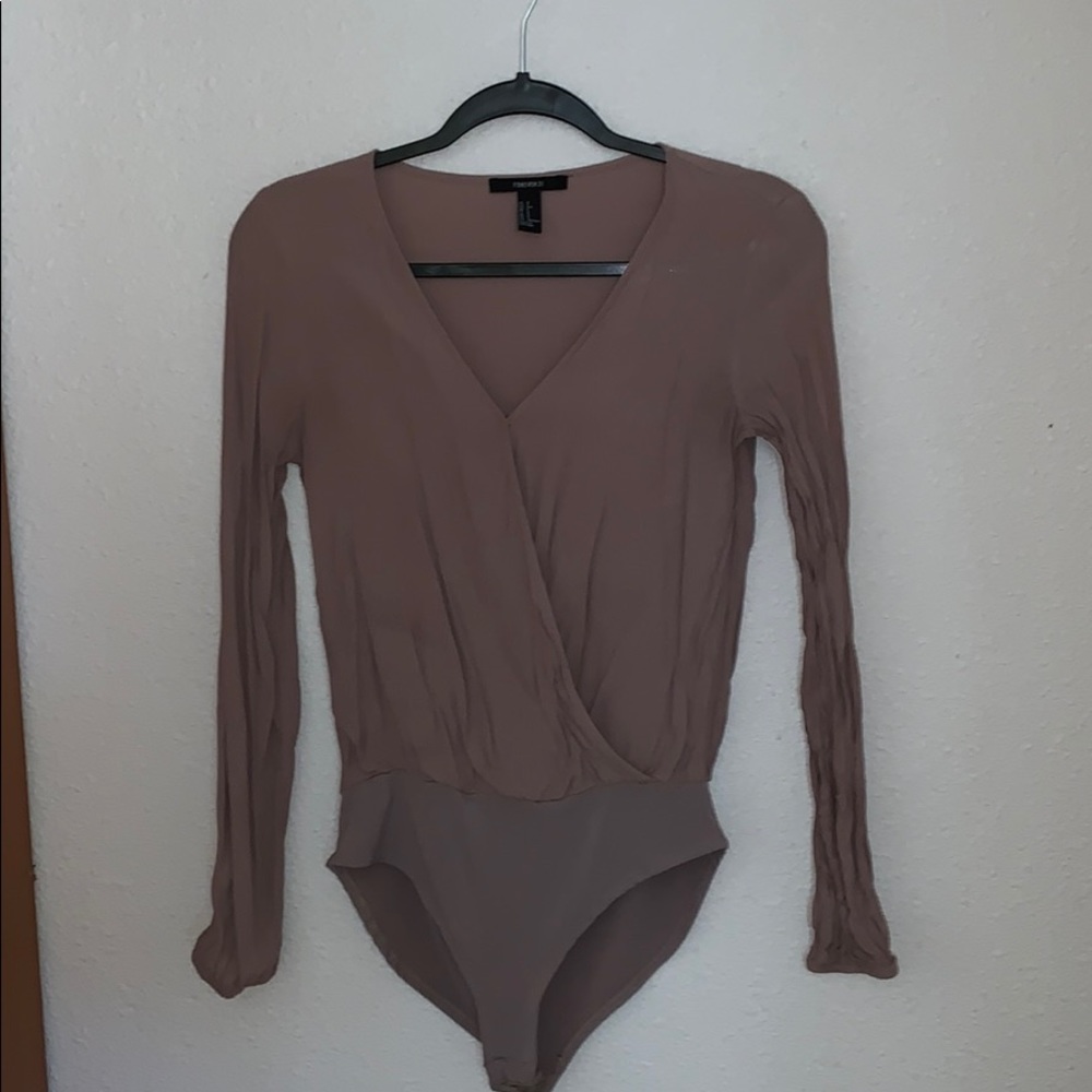 Brown Long Sleeve Surplice One Piece